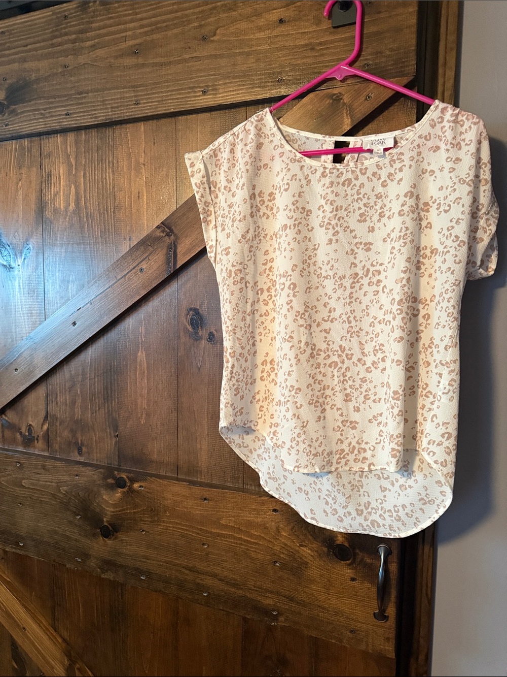 Olive & Oak Cream Top with Light Pink Leopard Print